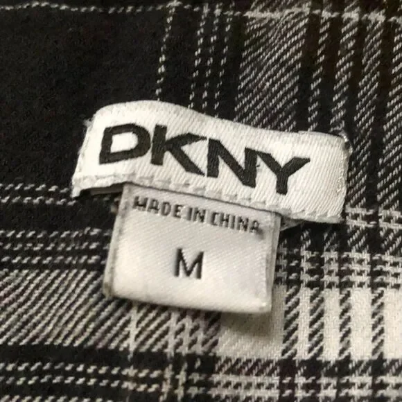 DKNY Black White Plaid Tunic Long Sleeve Top Size Medium Western - Picture 4 of 6